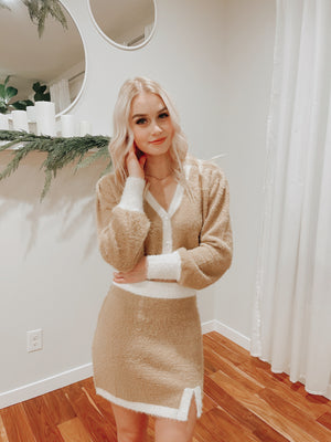 Fuzzy Color Block Bodycon Skirt