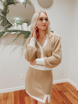 Fuzzy Color Block Bodycon Skirt
