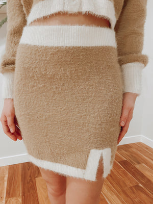 Fuzzy Color Block Bodycon Skirt