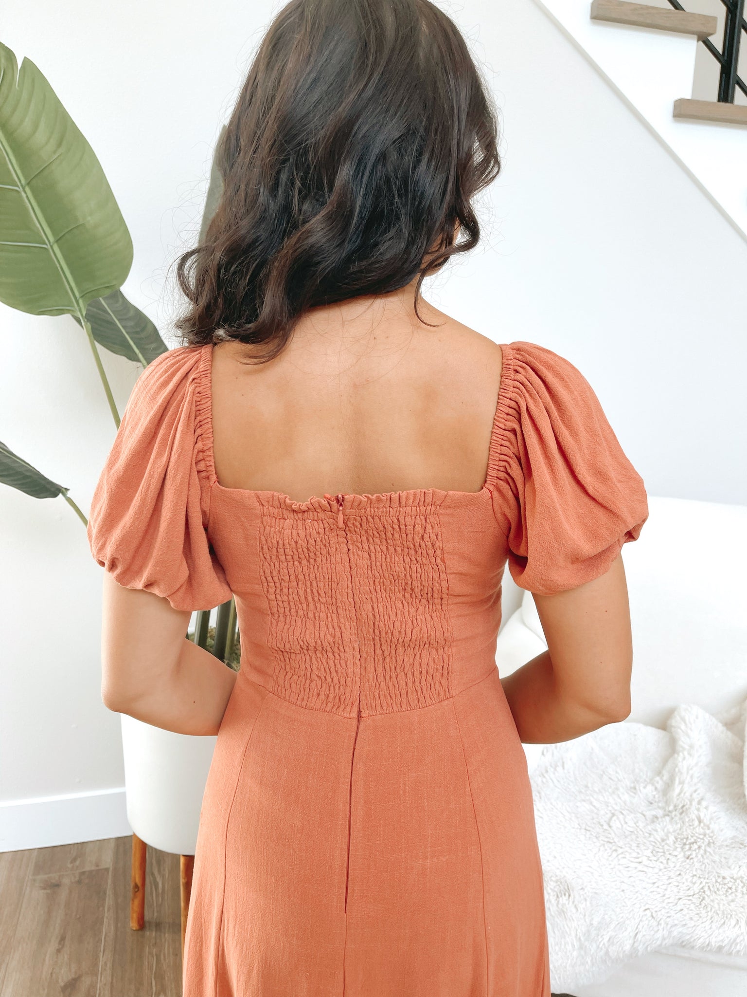 Tilda Linen Square-Neck Midi Dress