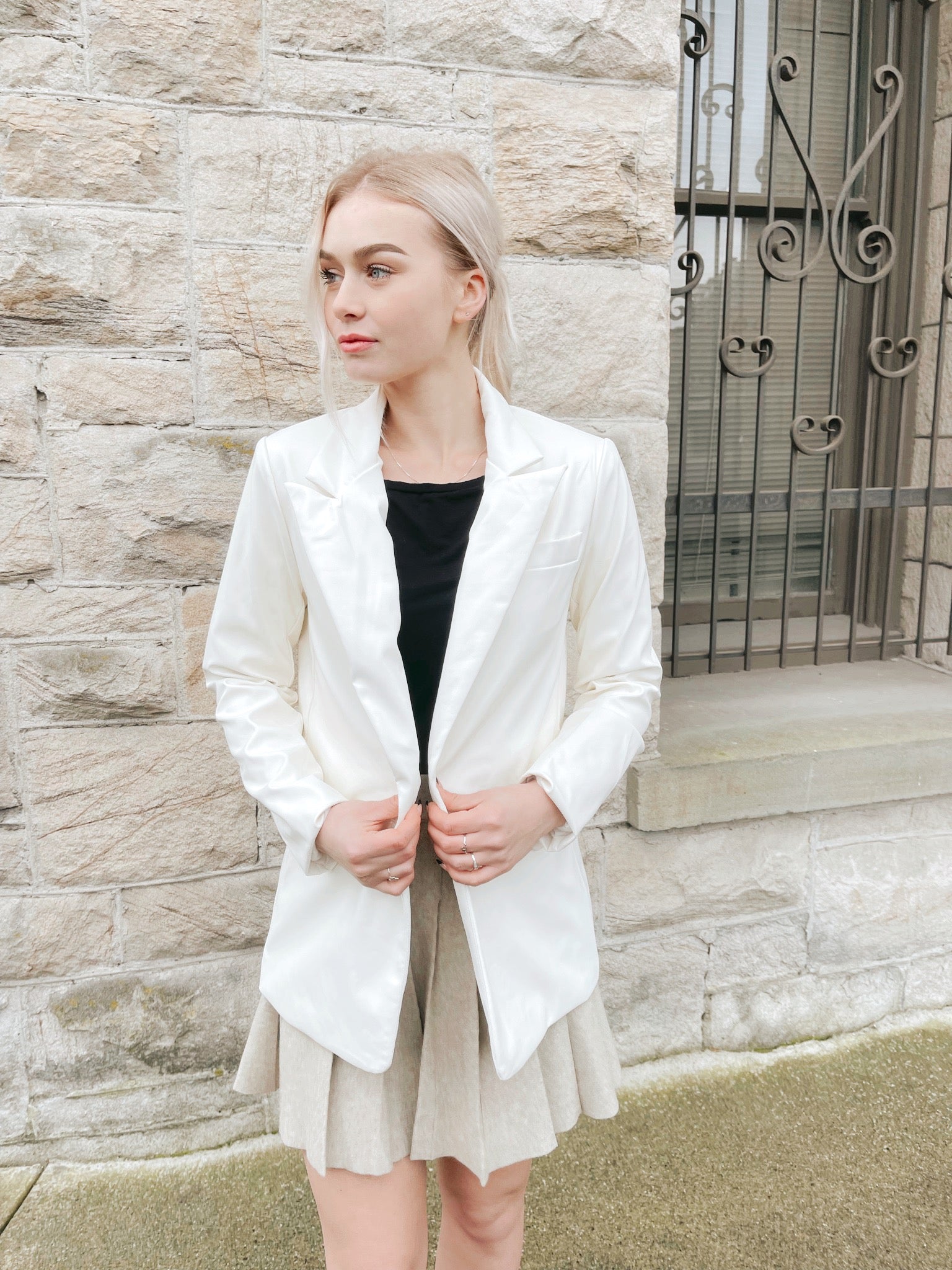 White Leather Blazer