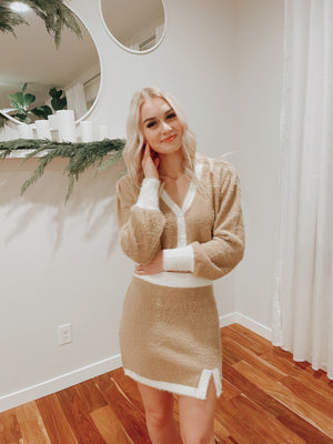 Fuzzy Color Block Bodycon Skirt