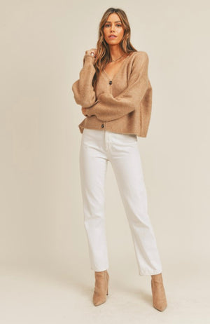 LONG PUFF SLEEVE BUTTON DOWN SWEATER CARDIGAN