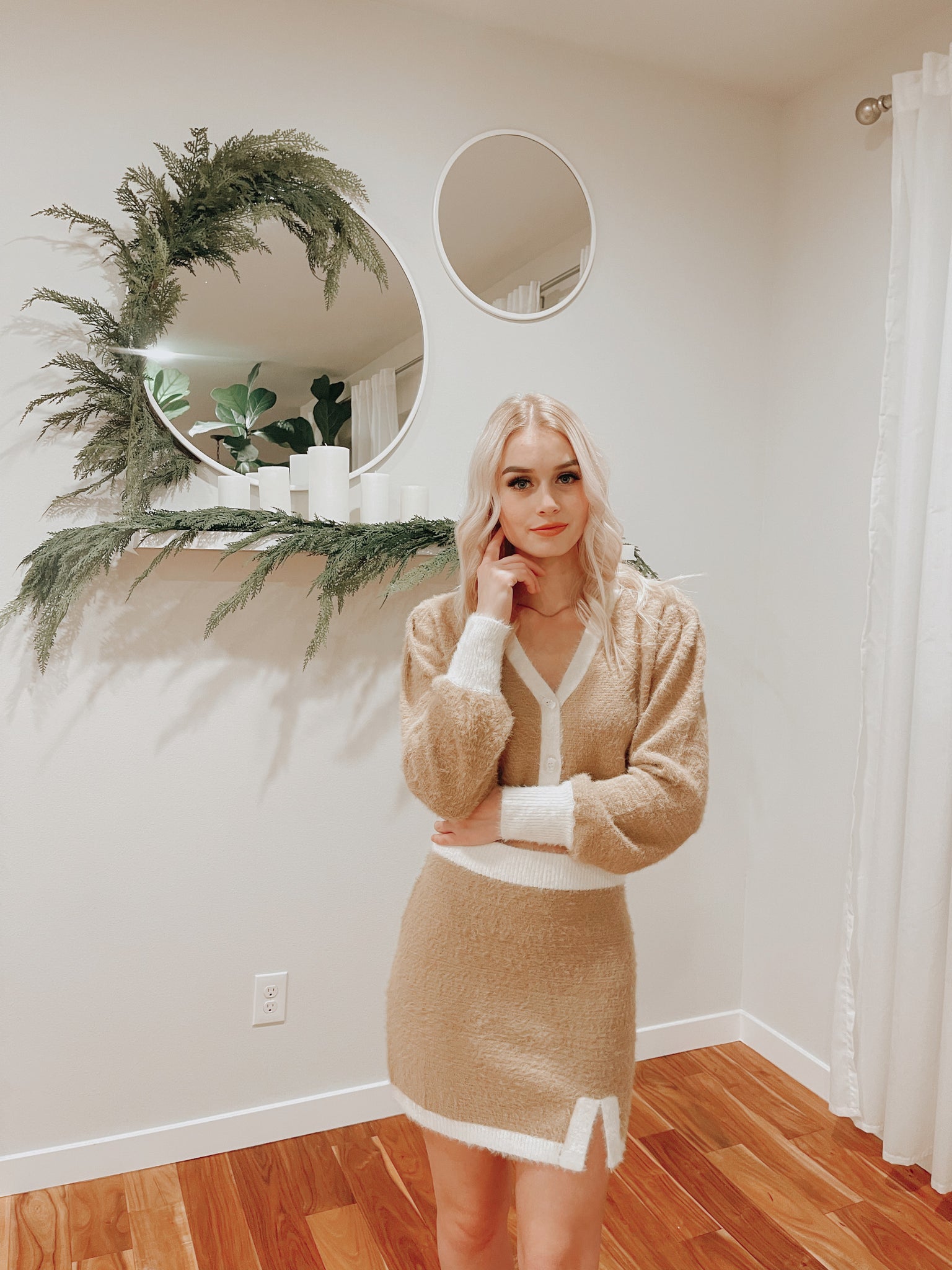 Fuzzy V Neck Color Block  Cardigan