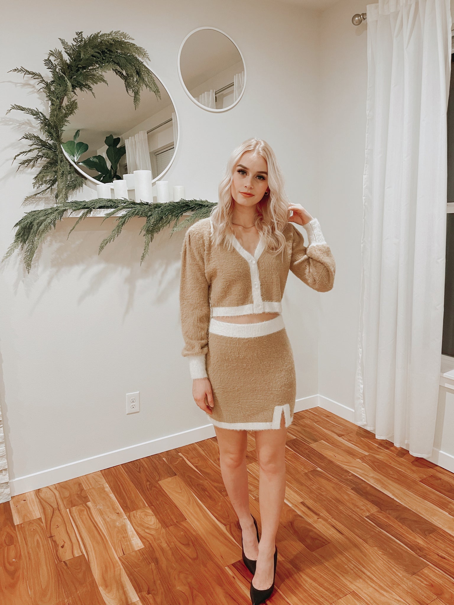 Fuzzy Color Block Bodycon Skirt