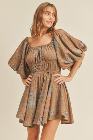 Bubble Sleeve Flared Dress
