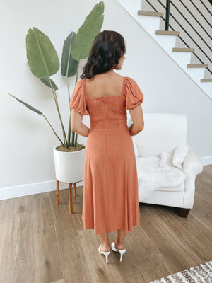 Tilda Linen Square-Neck Midi Dress